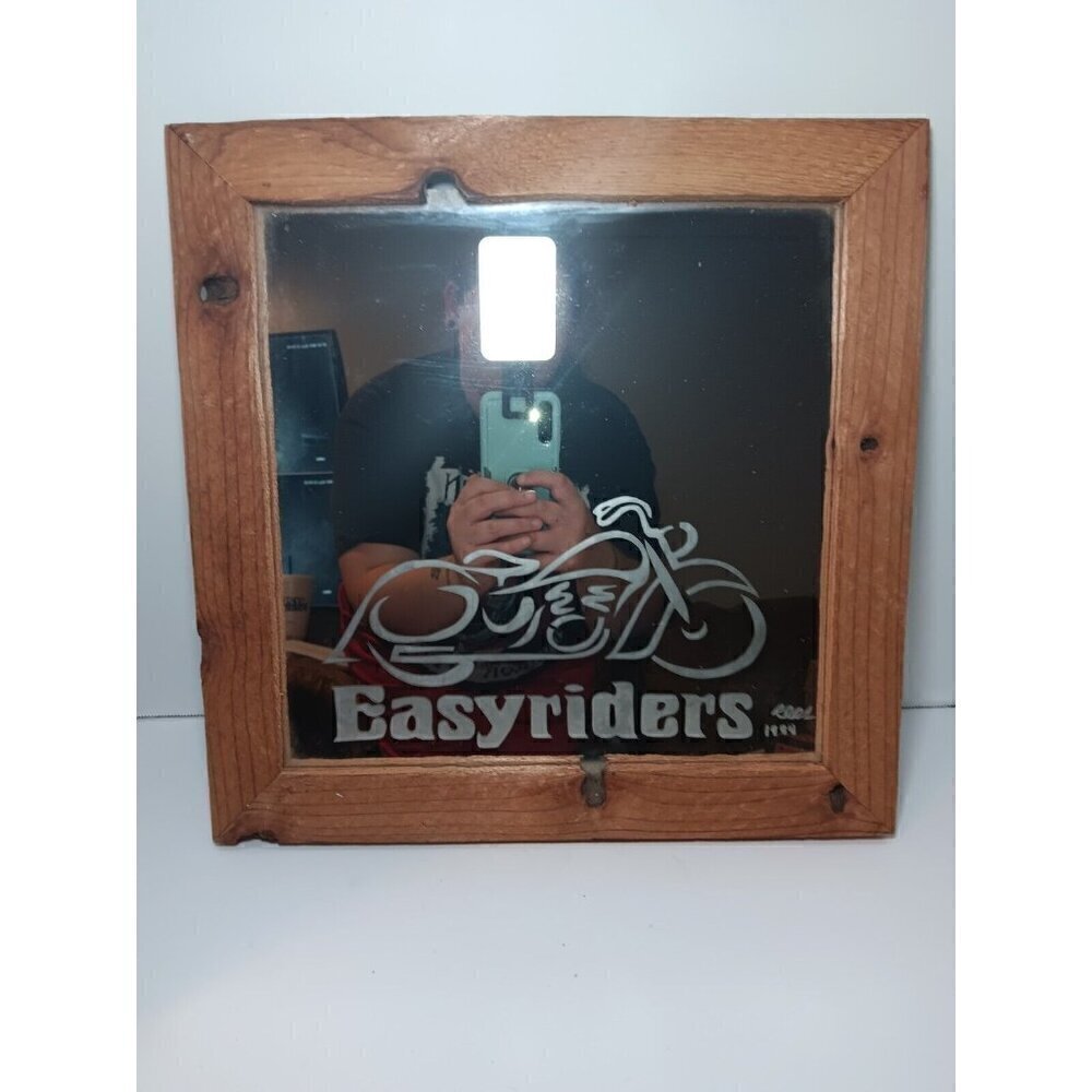 Vintage 1999 Rees Easyriders Biker Motorcycle Mirror Wood Frame